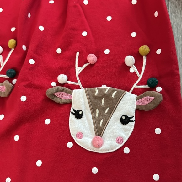 Nula Bug Red Long Sleeve White Polka Dot Dress with 2 Reindeer Pockets Size 5T - Picture 2 of 8